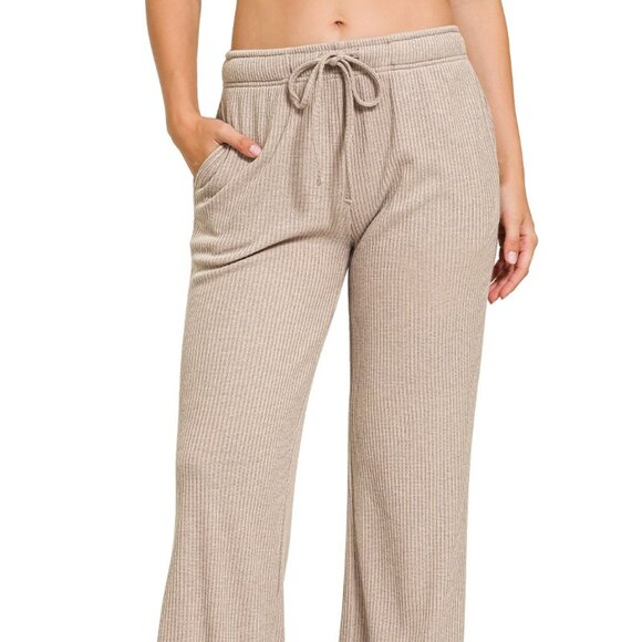 Zenana Ribbed Drawstring Lounge Pants - Picture 1 of 3
